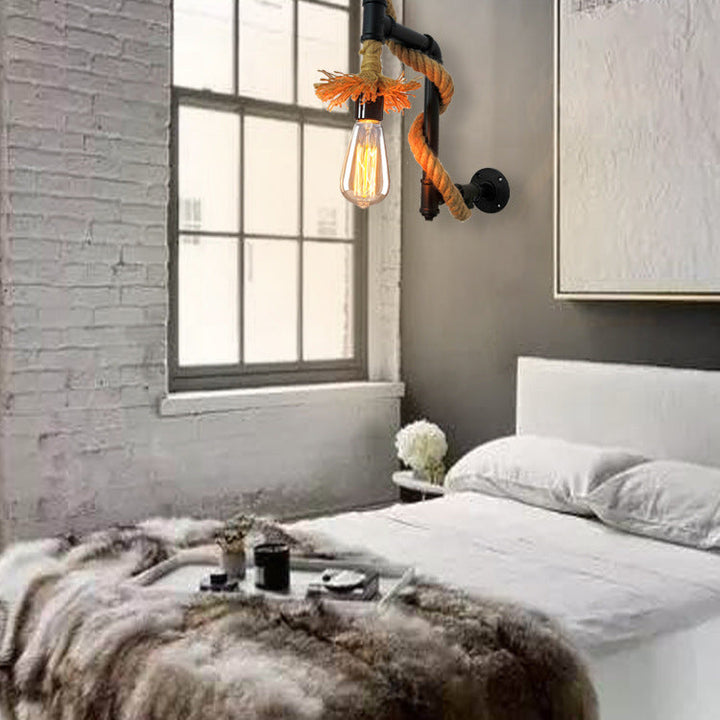 Lisslune | Industrial Style Wall Lamp Sconce Creative Jute Rope with Metal Pipe