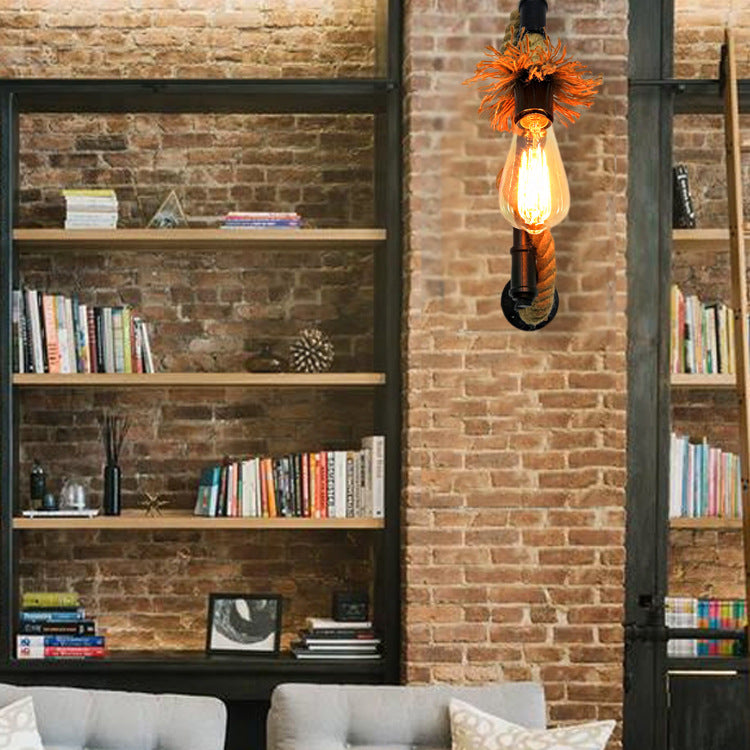 Lisslune | Industrial Style Wall Lamp Sconce Creative Jute Rope with Metal Pipe