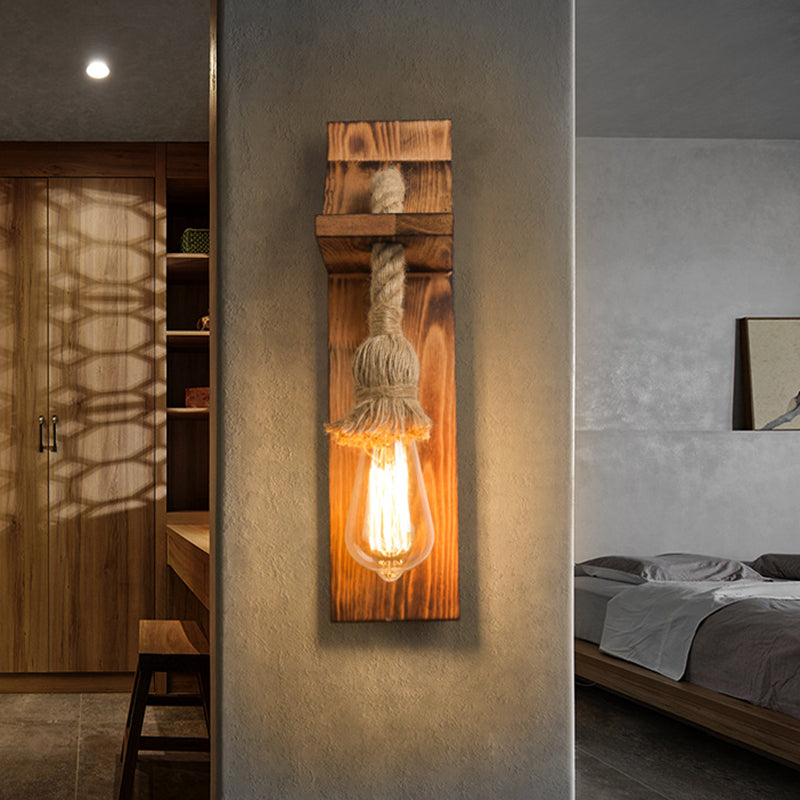 Lisslune | American rustic wall lamp wood with natural rope lighting for restaurant café