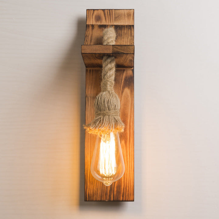 Lisslune | American rustic wall lamp wood with natural rope lighting for restaurant café