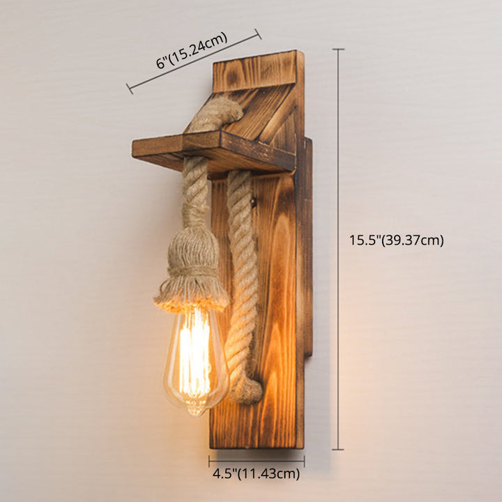 Lisslune | American rustic wall lamp wood with natural rope lighting for restaurant café