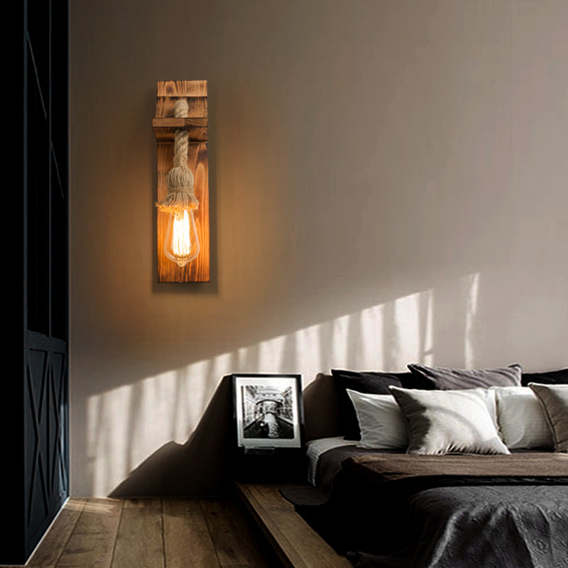 Lisslune | American rustic wall lamp wood with natural rope lighting for restaurant café
