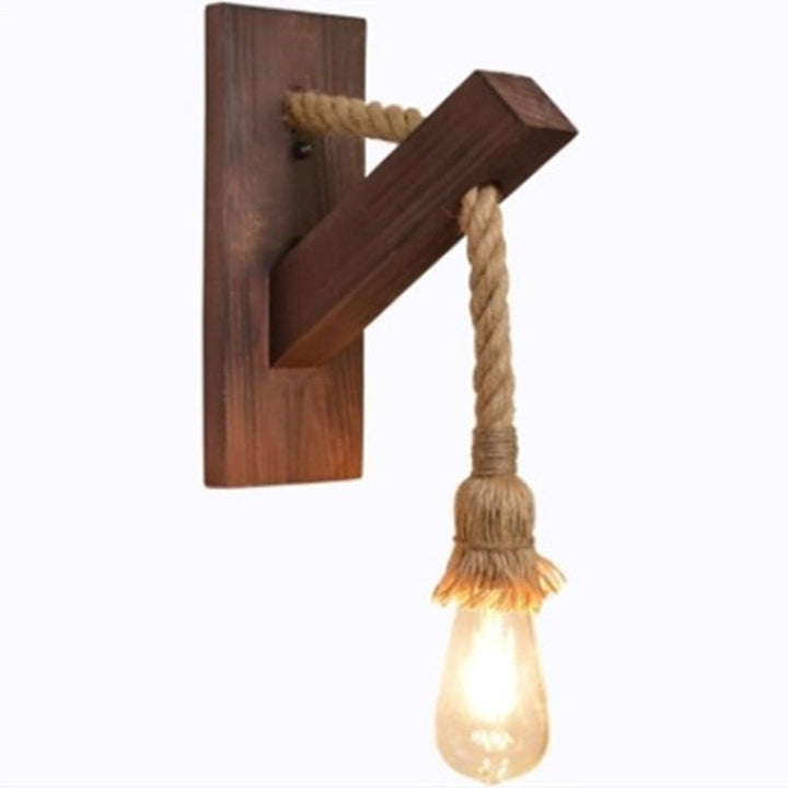 Lisslune | Bare Bulb Rope Wall Light Single Lamp Wooden Wall Lamp for Bar Restaurant