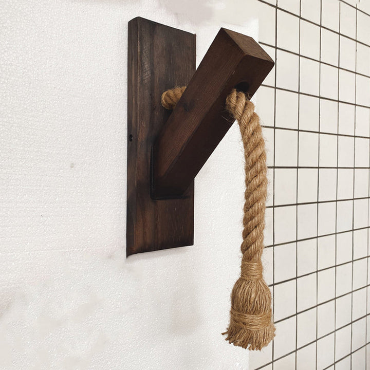 Lisslune | Bare Bulb Rope Wall Light Single Lamp Wooden Wall Lamp for Bar Restaurant