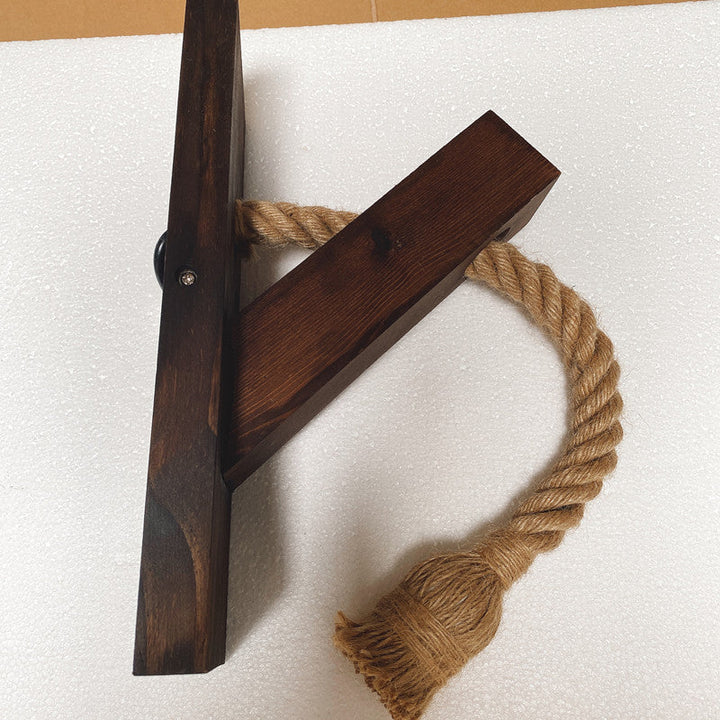 Lisslune | Bare Bulb Rope Wall Light Single Lamp Wooden Wall Lamp for Bar Restaurant