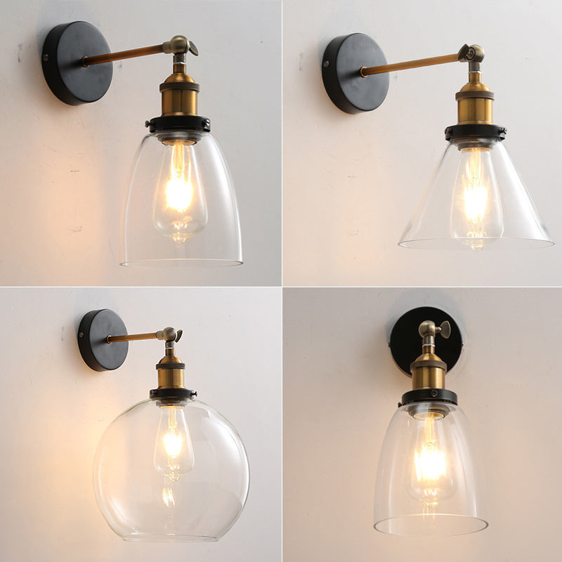 Lisslune | Vintage Industrial Wall Lamp Single Light Lamp in Clear Glass Shade