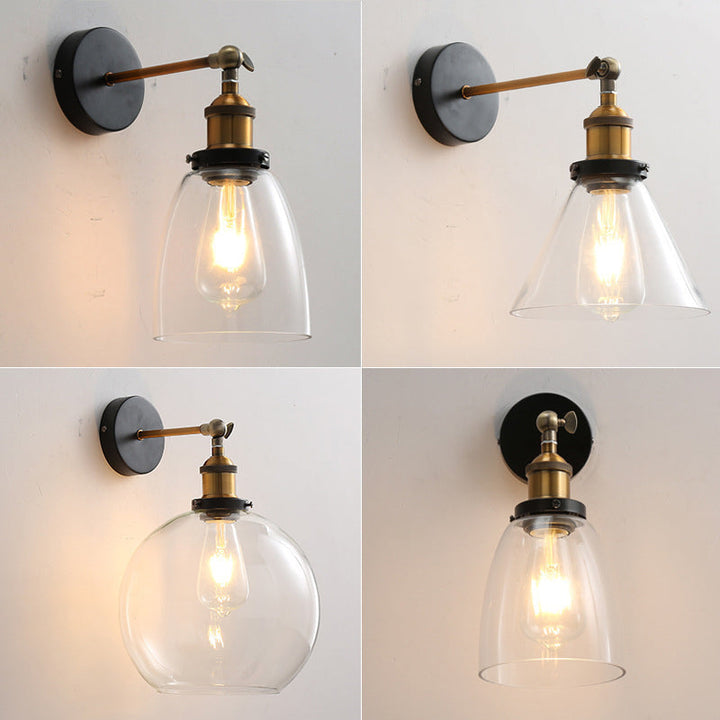 Lisslune | Vintage Industrial Wall Lamp Single Light Lamp in Clear Glass Shade