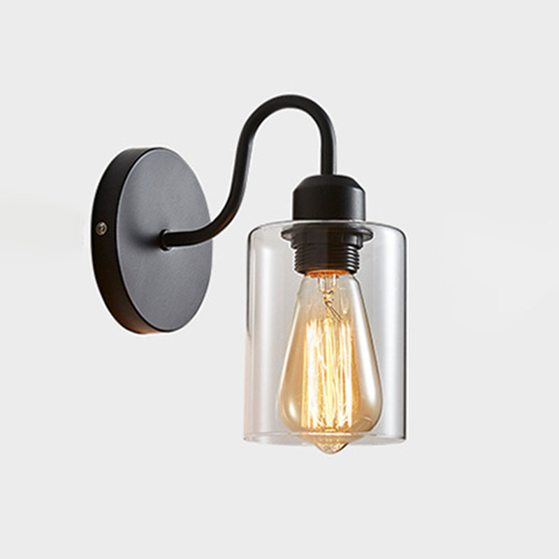 Lisslune | Wall lamp with metal-reinforced single light wall and cylindrical glass shade for the bedroom
