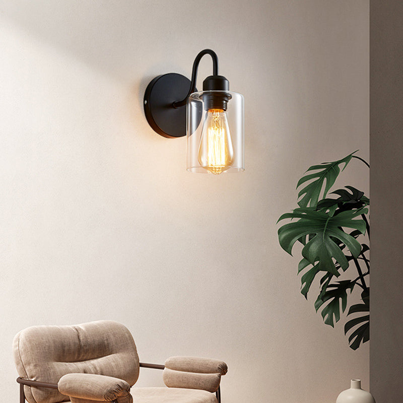Lisslune | Wall lamp with metal-reinforced single light wall and cylindrical glass shade for the bedroom
