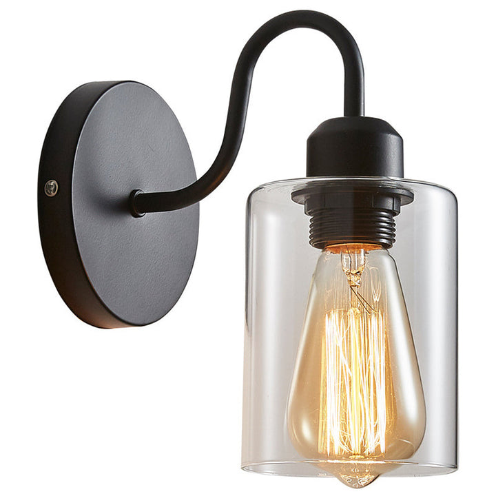 Lisslune | Wall lamp with metal-reinforced single light wall and cylindrical glass shade for the bedroom