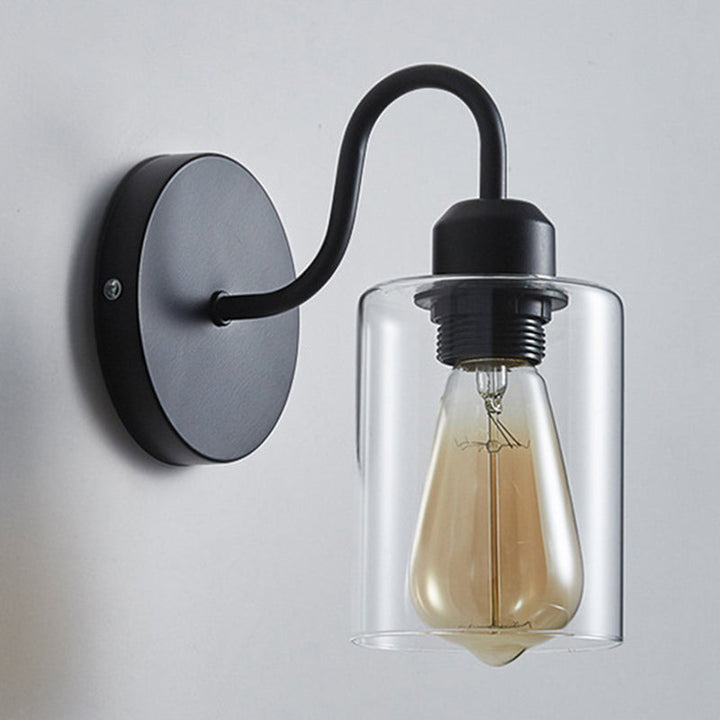 Lisslune | Wall lamp with metal-reinforced single light wall and cylindrical glass shade for the bedroom