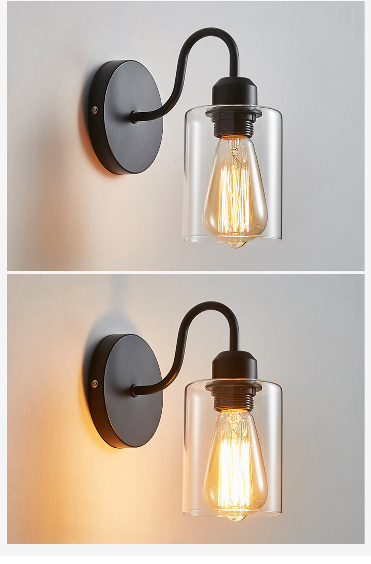 Lisslune | Wall lamp with metal-reinforced single light wall and cylindrical glass shade for the bedroom