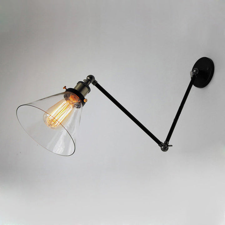 Lisslune | Swing Arm Wall Lamp Industrial Style Indoor Wall Lamp with Conical Glass Shade