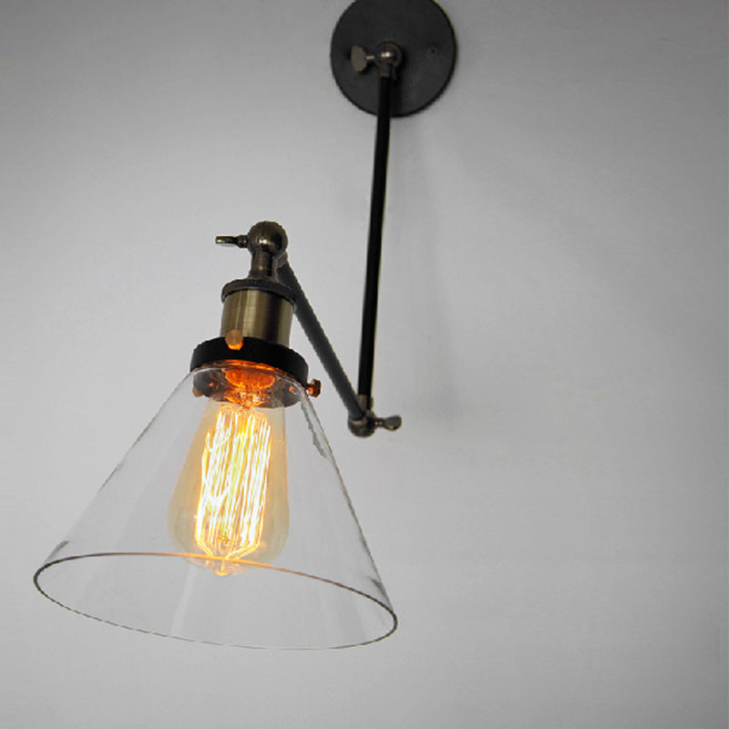 Lisslune | Swing Arm Wall Lamp Industrial Style Indoor Wall Lamp with Conical Glass Shade