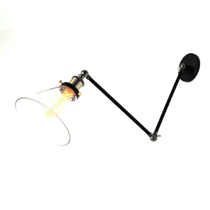 Lisslune | Swing Arm Wall Lamp Industrial Style Indoor Wall Lamp with Conical Glass Shade