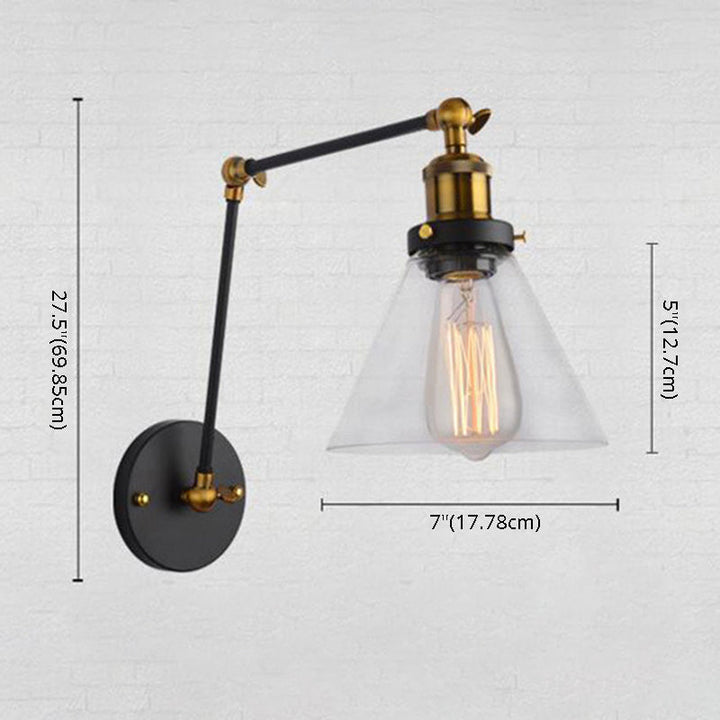 Lisslune | Swing Arm Wall Lamp Industrial Style Indoor Wall Lamp with Conical Glass Shade