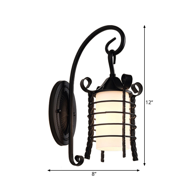 Skørter | Flower-/Leaf-/Metal Frame Corridor Wall Light Country Style Milk Glass 1 Light Black Wall Light Element
