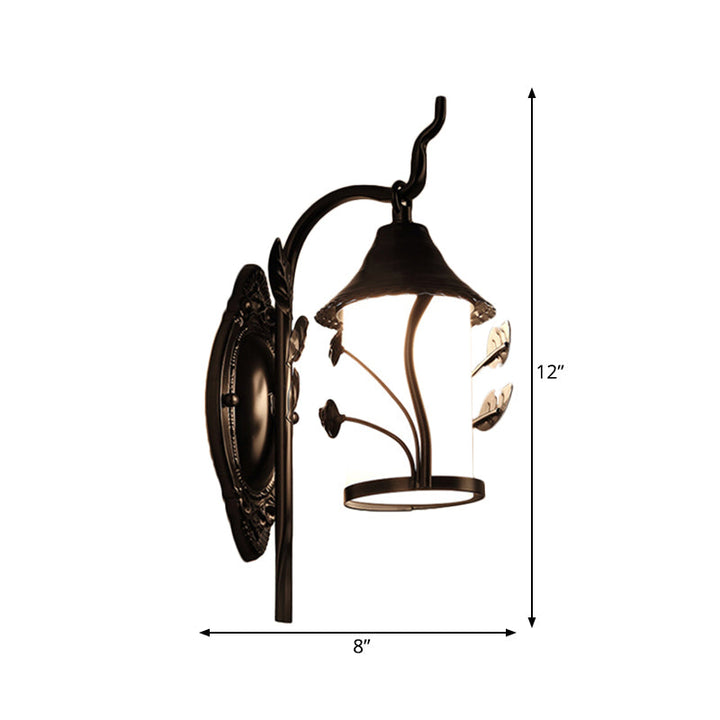 Skørter | Flower-/Leaf-/Metal Frame Corridor Wall Light Country Style Milk Glass 1 Light Black Wall Light Element