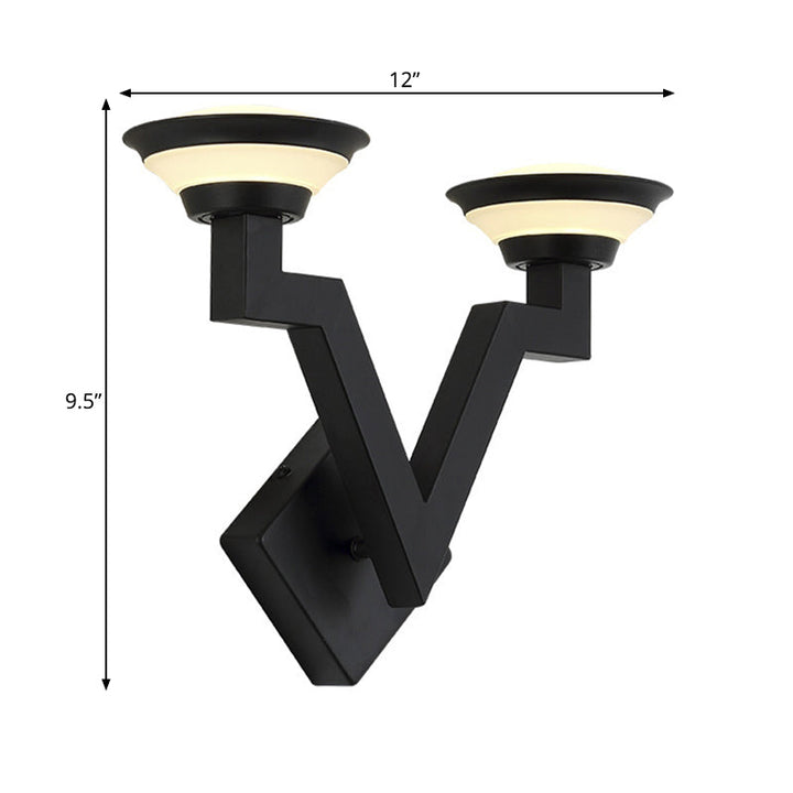 Skørter | 2 Light Wall Lamp Country V Shape Metal Wall Lamp Fixture in Black for Living Room