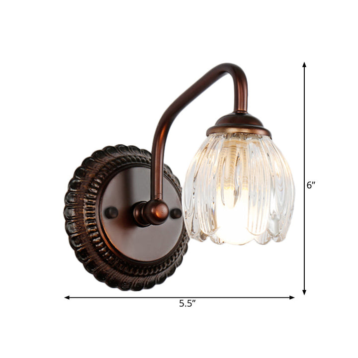 Skørter | Floral Bathroom Wall Light Vintage Clear Textured Glass 2/3/4 Lights Copper Make-Up Lighting