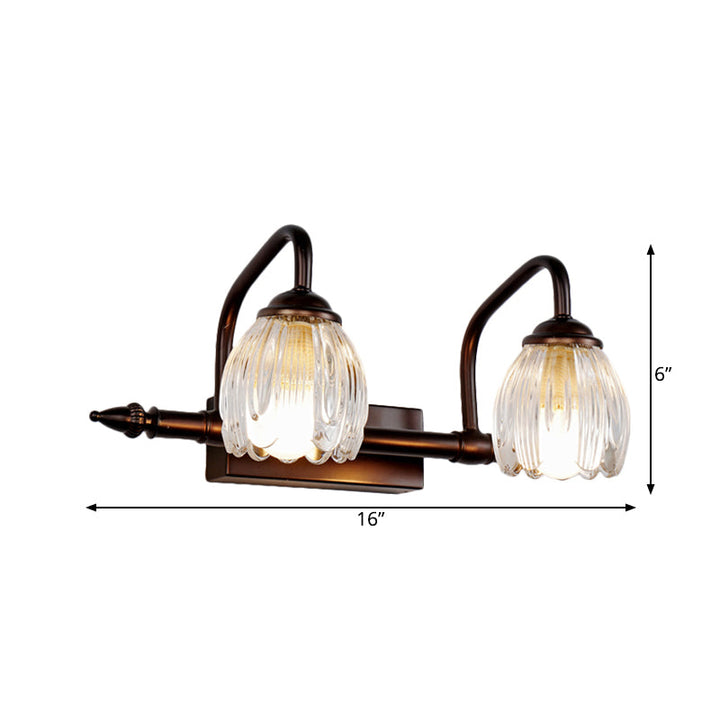 Skørter | Floral Bathroom Wall Light Vintage Clear Textured Glass 2/3/4 Lights Copper Make-Up Lighting