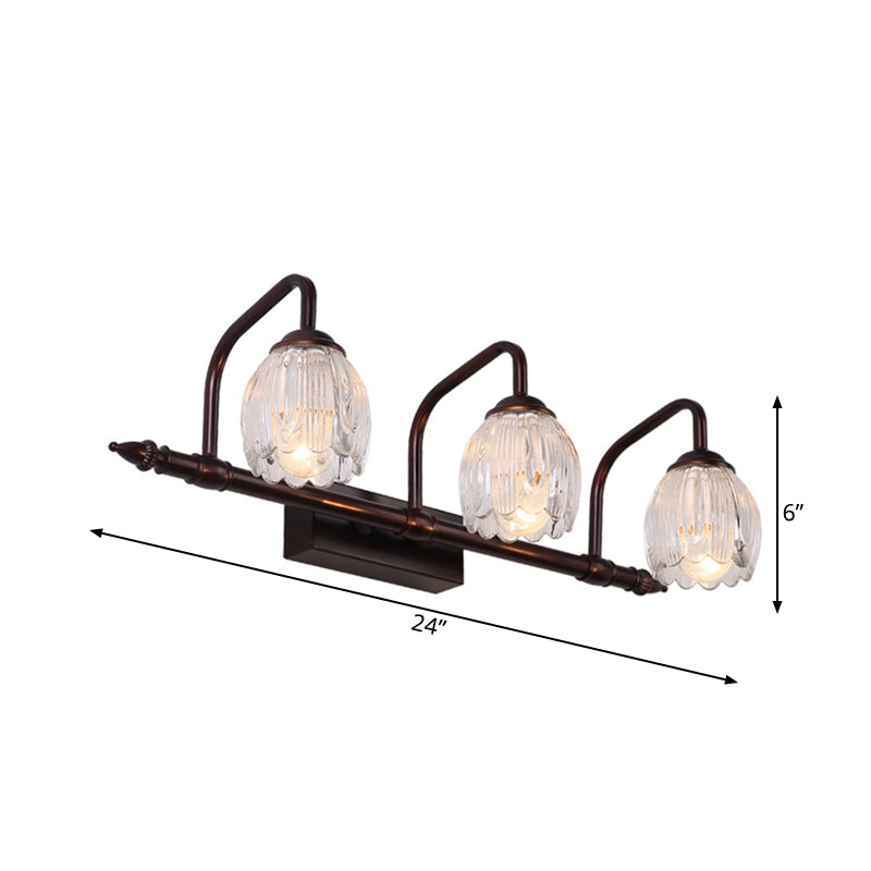 Skørter | Floral Bathroom Wall Light Vintage Clear Textured Glass 2/3/4 Lights Copper Make-Up Lighting