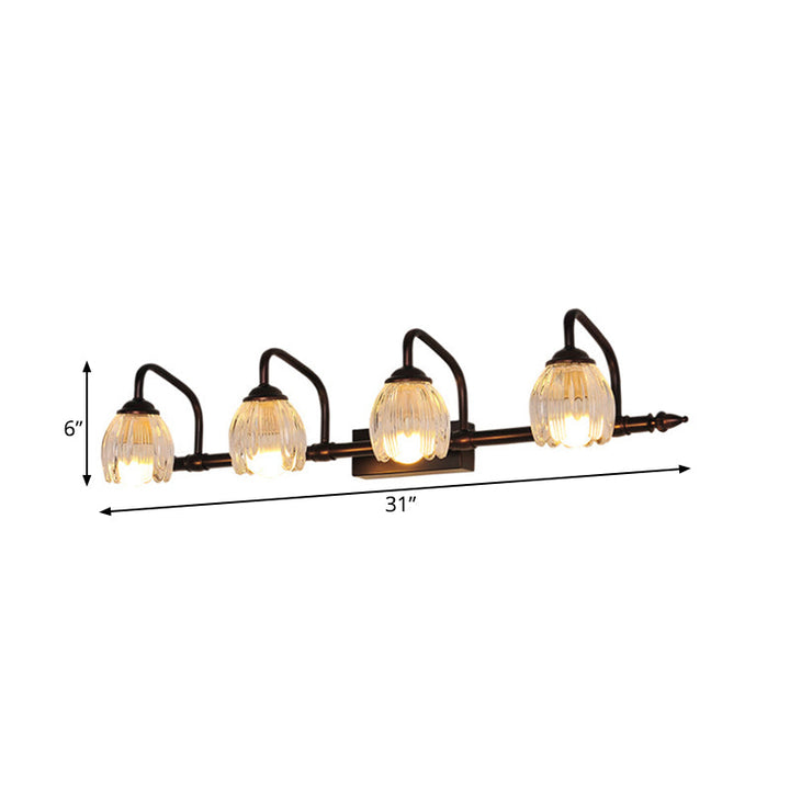 Skørter | Floral Bathroom Wall Light Vintage Clear Textured Glass 2/3/4 Lights Copper Make-Up Lighting