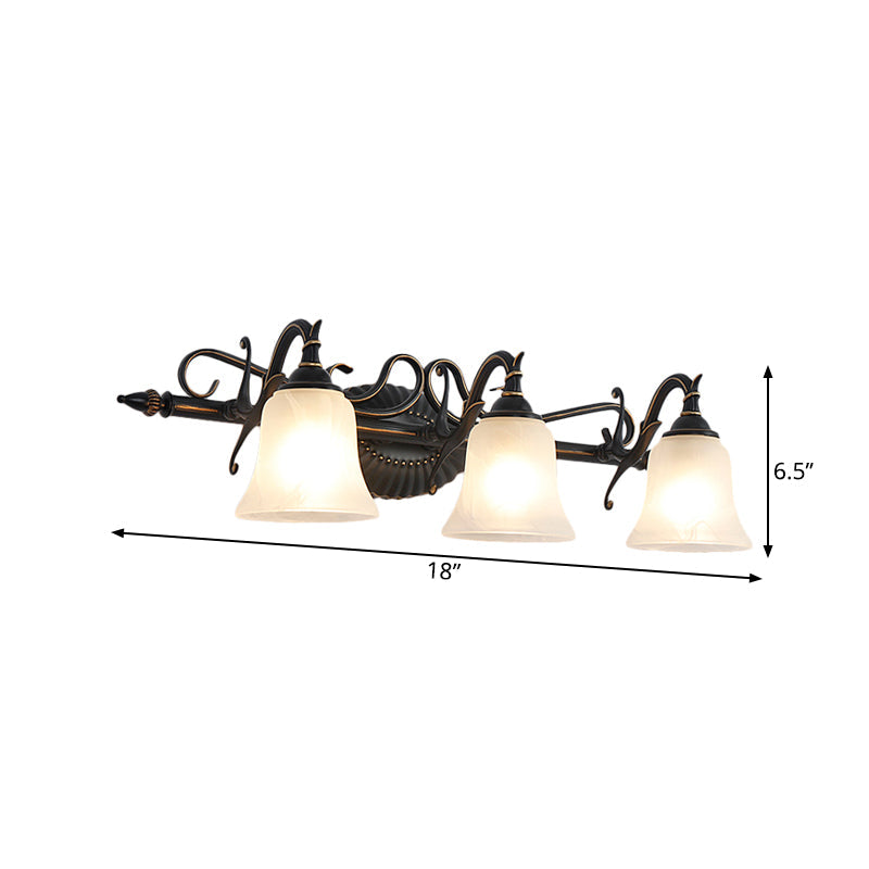 Skørter | Frosted Glass Bronze Wall Lamp Bell 2/3 Lights Traditional Wall-Mounted Vanity Light for Bathroom
