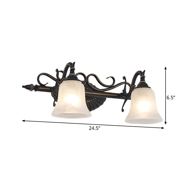 Skørter | Frosted Glass Bronze Wall Lamp Bell 2/3 Lights Traditional Wall-Mounted Vanity Light for Bathroom