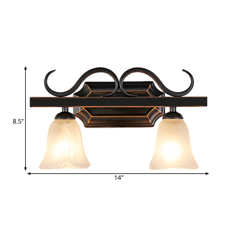 Skørter | Classic Bell Wall Lamp 2/3 Lights Frosted Glass Wall Mounted Lamp in Black for the Bathroom