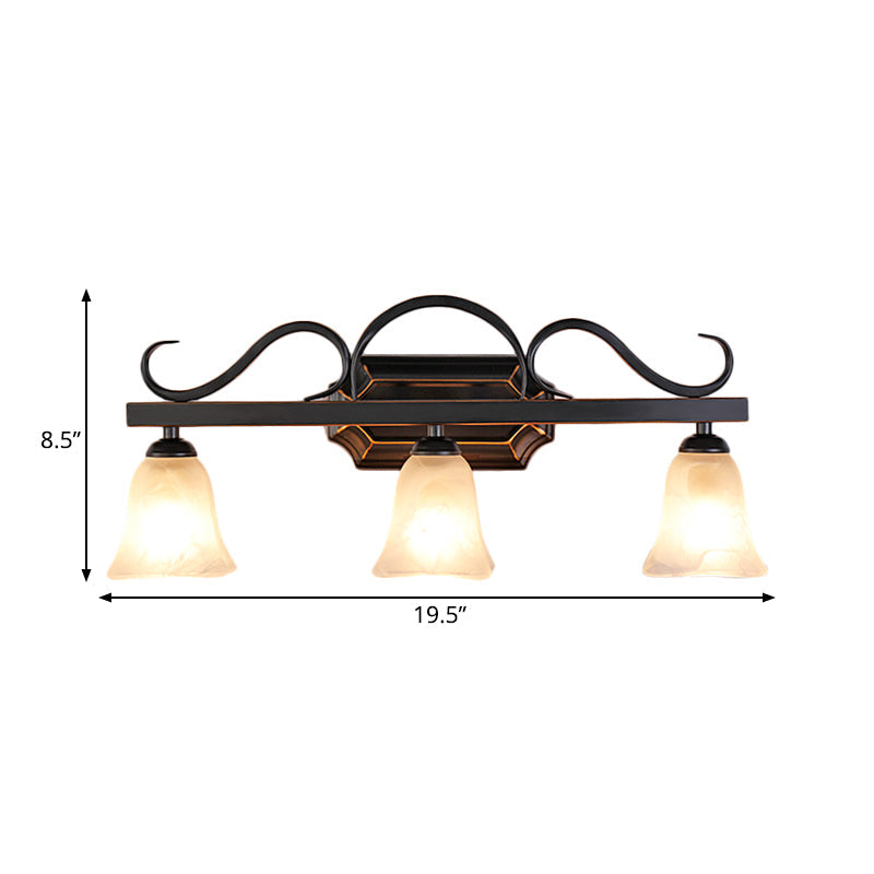 Skørter | Classic Bell Wall Lamp 2/3 Lights Frosted Glass Wall Mounted Lamp in Black for the Bathroom