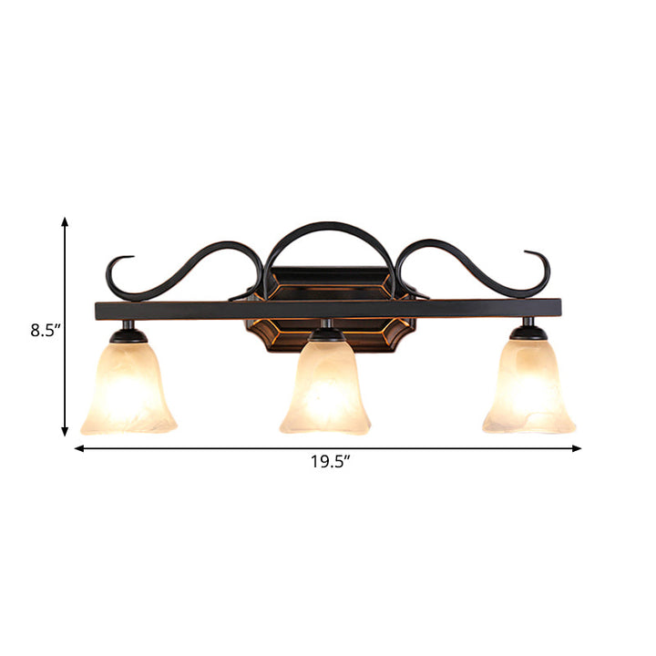Skørter | Classic Bell Wall Lamp 2/3 Lights Frosted Glass Wall Mounted Lamp in Black for the Bathroom