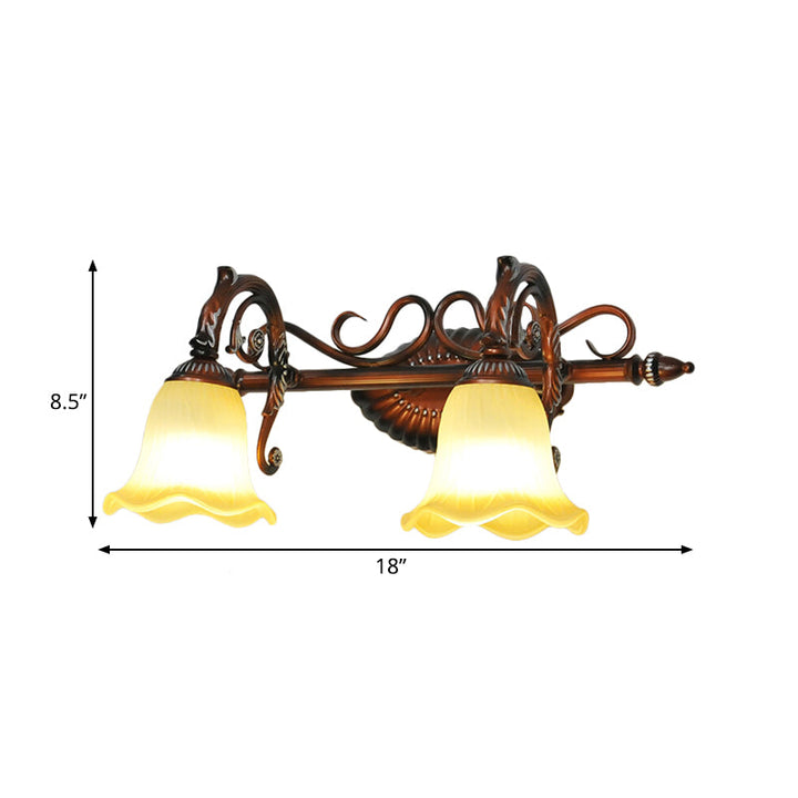 Skørter | Curved Bathroom Vanity Lamp Traditional Frosted Glass 1/2/3 Lights Copper Wall Light Fixture