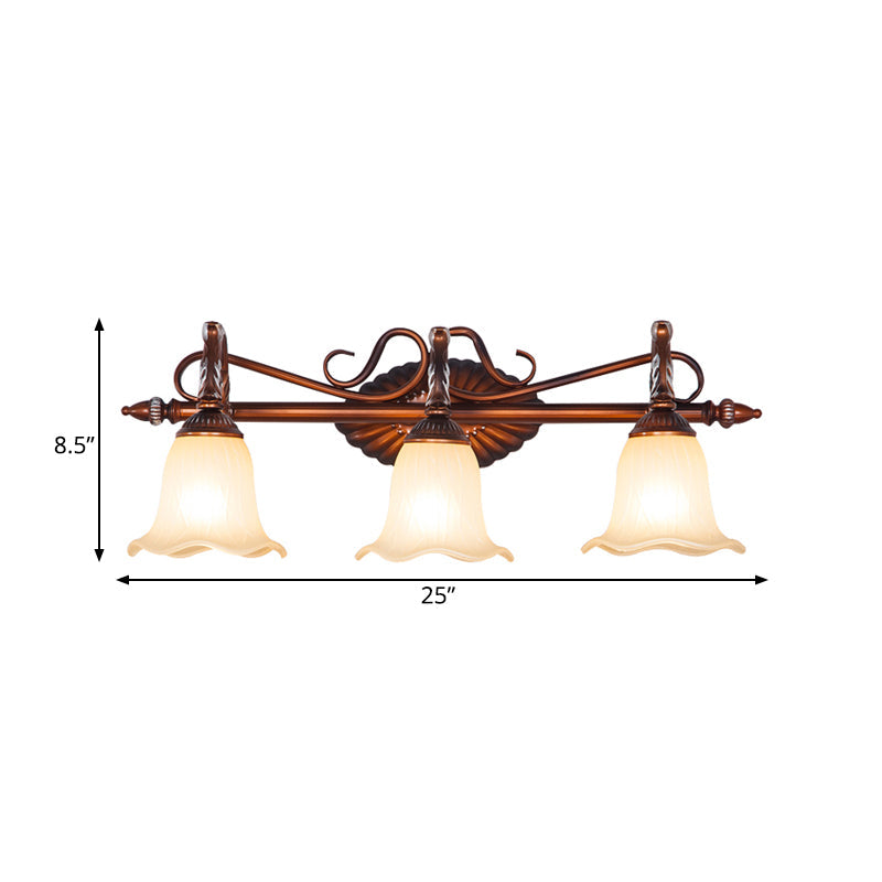 Skørter | Curved Bathroom Vanity Lamp Traditional Frosted Glass 1/2/3 Lights Copper Wall Light Fixture