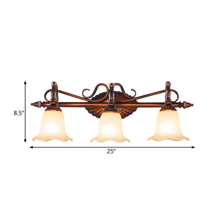 Skørter | Curved Bathroom Vanity Lamp Traditional Frosted Glass 1/2/3 Lights Copper Wall Light Fixture