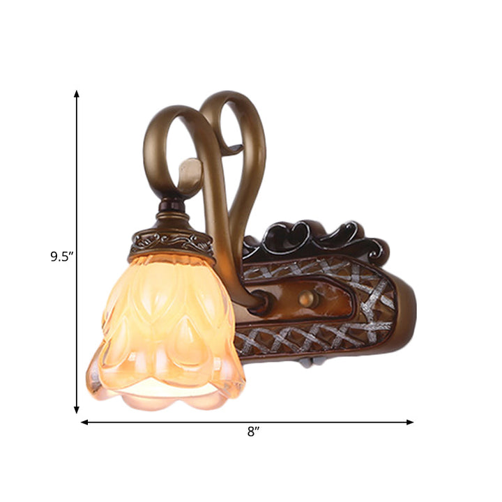 Skørter | Tan Textured Glass Iron Wall Lamp Flared 1/2 Lights Traditional Wall Mounted Vanity Light