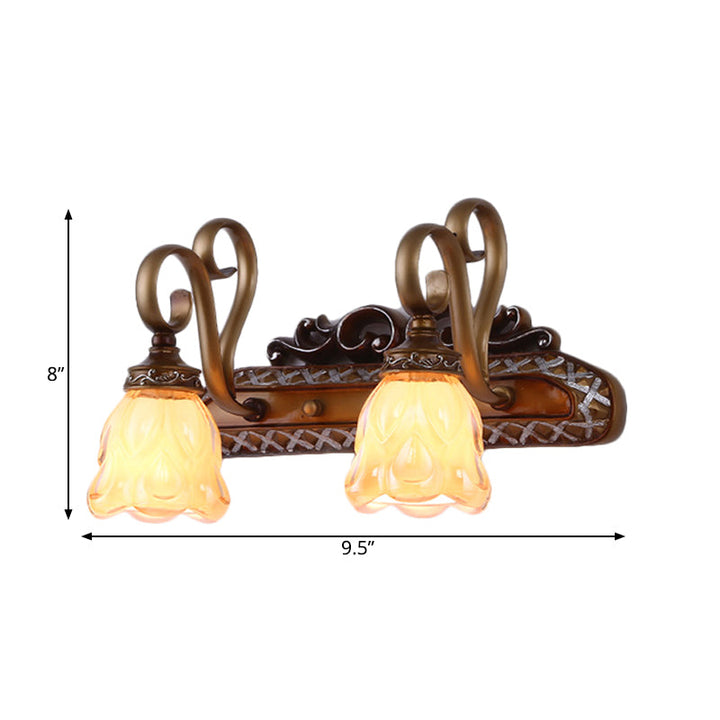 Skørter | Tan Textured Glass Iron Wall Lamp Flared 1/2 Lights Traditional Wall Mounted Vanity Light