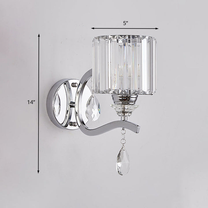 Skørter | Cylinder Wall Light Wall Lights Modern Crystal Block 1 Light Bedroom Wall Mounted Lamp in Chrome