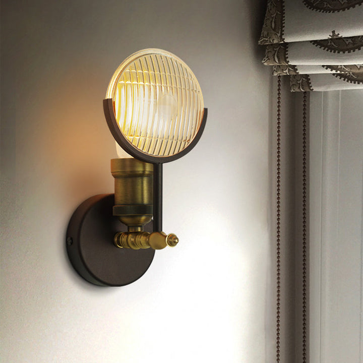 Skørter | Round clear glass wall lamp Colonial 1-bulb indoor wall-mounted light fixture in black and gold