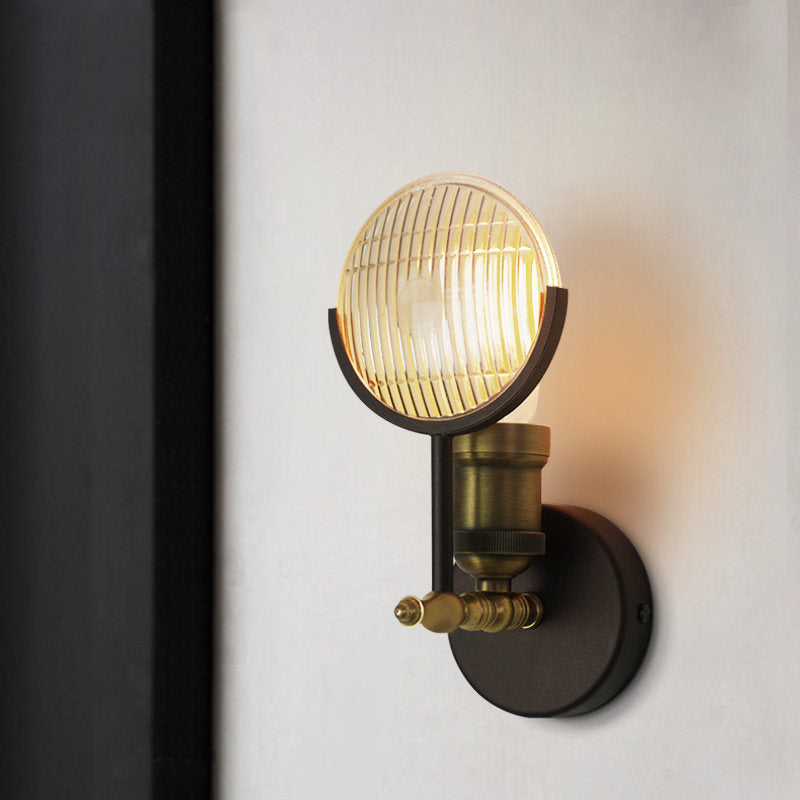 Skørter | Round clear glass wall lamp Colonial 1-bulb indoor wall-mounted light fixture in black and gold