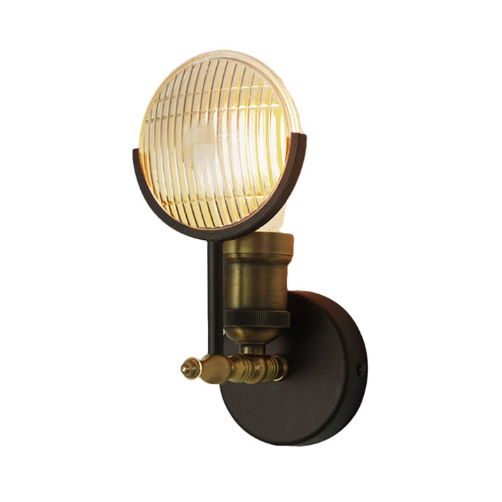Skørter | Round clear glass wall lamp Colonial 1-bulb indoor wall-mounted light fixture in black and gold