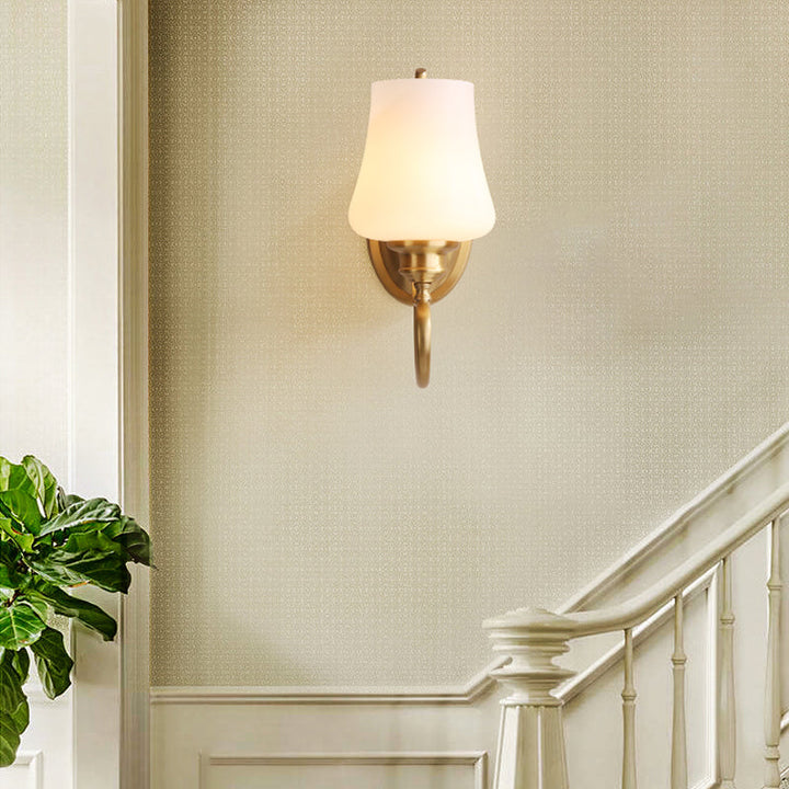 Skørter | Brass 1 Head Wall Light Colonial White Glass Conical Wall Lamp for Living Room