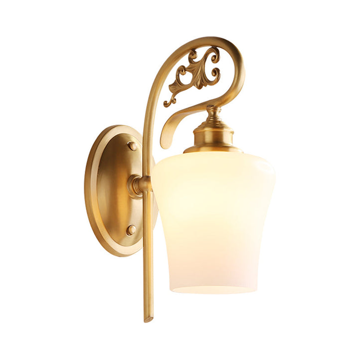 Skørter | Brass 1 Head Wall Light Colonial White Glass Conical Wall Lamp for Living Room