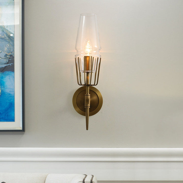 Skørter | Clear Glass Brass Wall Scone Cone 1/2-Light Colonialism Wall Light for Living Room