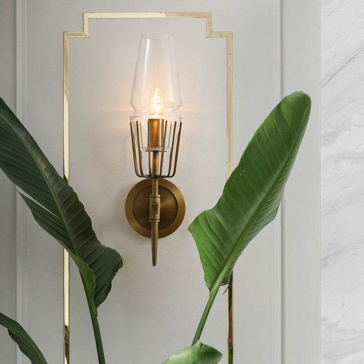 Skørter | Clear Glass Brass Wall Scone Cone 1/2-Light Colonialism Wall Light for Living Room