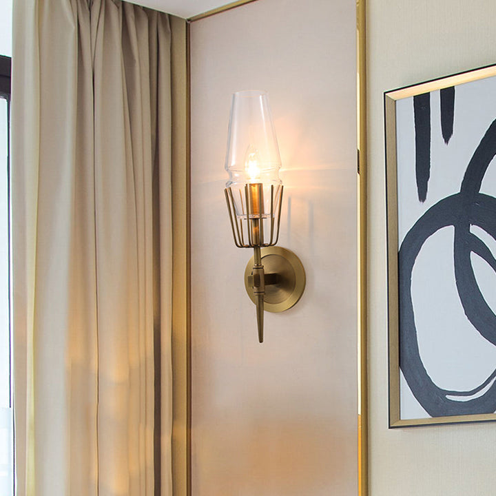 Skørter | Clear Glass Brass Wall Scone Cone 1/2-Light Colonialism Wall Light for Living Room