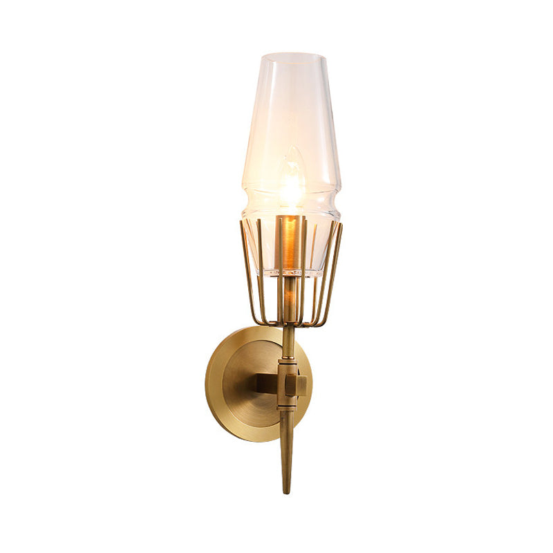 Skørter | Clear Glass Brass Wall Scone Cone 1/2-Light Colonialism Wall Light for Living Room
