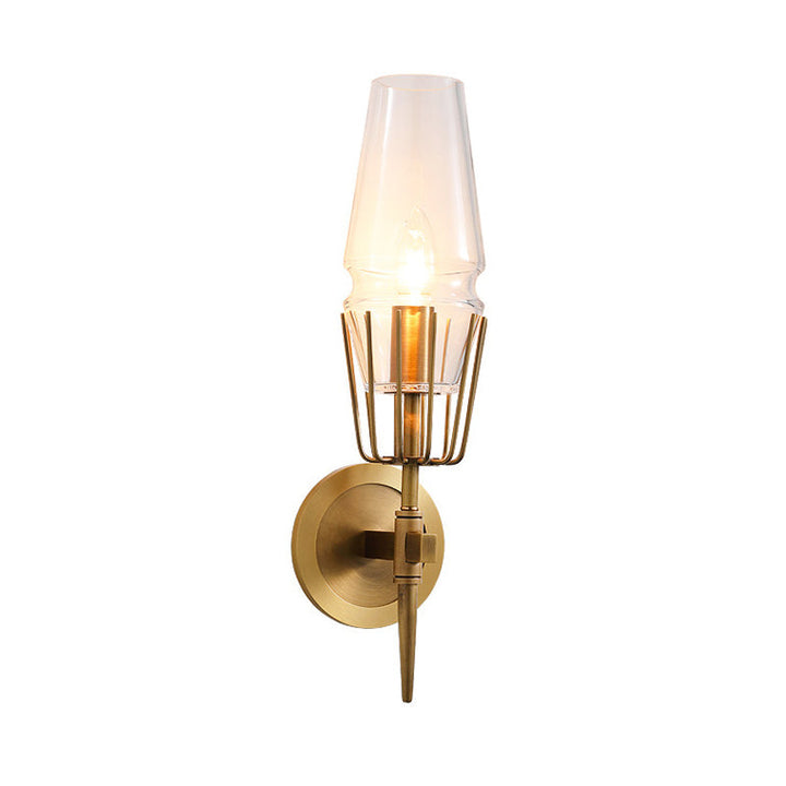 Skørter | Clear Glass Brass Wall Scone Cone 1/2-Light Colonialism Wall Light for Living Room