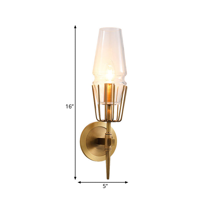 Skørter | Clear Glass Brass Wall Scone Cone 1/2-Light Colonialism Wall Light for Living Room