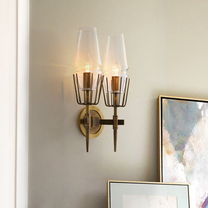 Skørter | Clear Glass Brass Wall Scone Cone 1/2-Light Colonialism Wall Light for Living Room